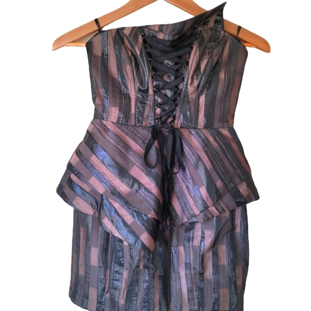 BeBe‎ Strapless Asymmetrical Front Lace Up Corset Formal Peplum Mini Dress XS